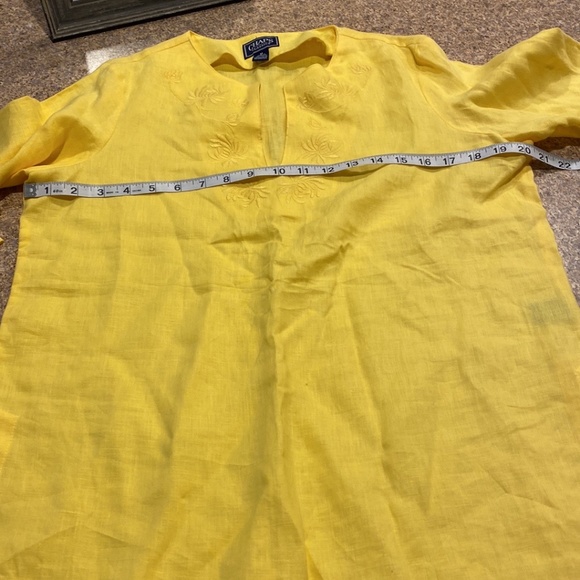 NWT Chaps Yellow Linen Tunic Top Blouse Medium Embroidered Pattern - Picture 7 of 16